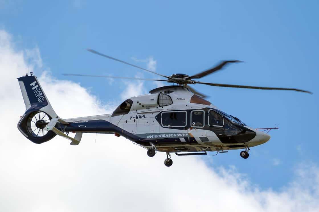 Airbus h-160 helicopter flying.